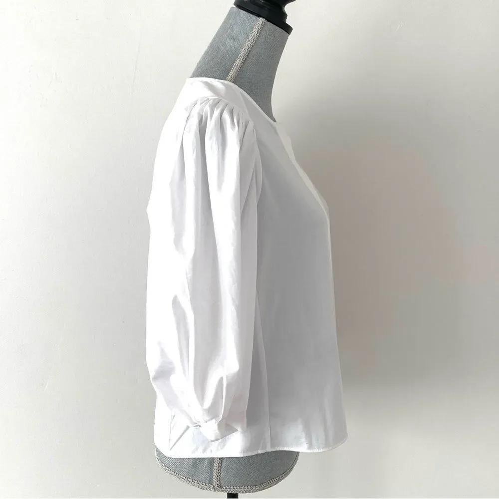 Zara Crisp Clean White Puff Sleeve Cotton Blouse M Vacation Chic Closet Staple